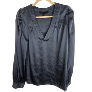 White House Black Market Satin Puff Sleeve Blouse Size L Career Work Office Corp